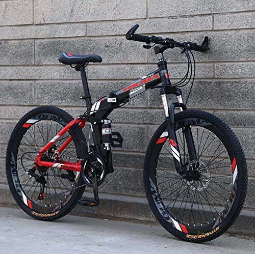 Falträder : LJLYL 26-Zoll-Falt-Mountainbike für Erwachsene Männer und Frauen, Doppel-Federungsrahmen-Mountainbike aus Kohlenstoffstahl, Scheibenbremse aus Stahl, Schwarz, 24 Speed