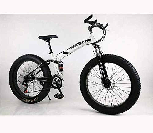 Falträder : LJLYL Faltbares Fat Tire Mountainbike-Fahrrad für Erwachsene Männer Frauen, Leichter Rahmen aus Kohlenstoffstahl und Doppelscheibenbremse, D, 24 inch 21 Speed