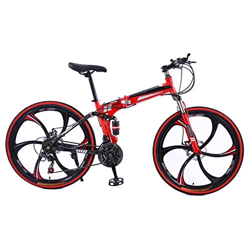 Falträder : LPWCA 26 Zoll Mountainbike, 21 Gang Faltrad, Erwachsenen Fahrrad mit Hohem Kohlenstoff Stahlrahmen und Scheibenbremse und Einstellbarer Stoßdämpfender Vordergabel, Rot