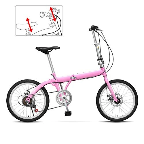 Falträder : LQ&XL 6 Gang Mann-Fahrrad & Frau-Fahrrad, Faltbares MTB, 20 Zoll Klappfahrrad Bikes, Faltbares Mountainbike MTB, Fahrrad für Erwachsene, Scheibenbremse / Pink