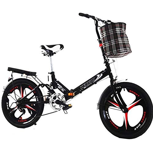 Falträder : LSBYZYT Klappfahrrad, 20-Zoll-Ultraleichtfahrrad, tragbares Erwachsenenfahrrad-Schwarz_Inklusive Fahrradkorb