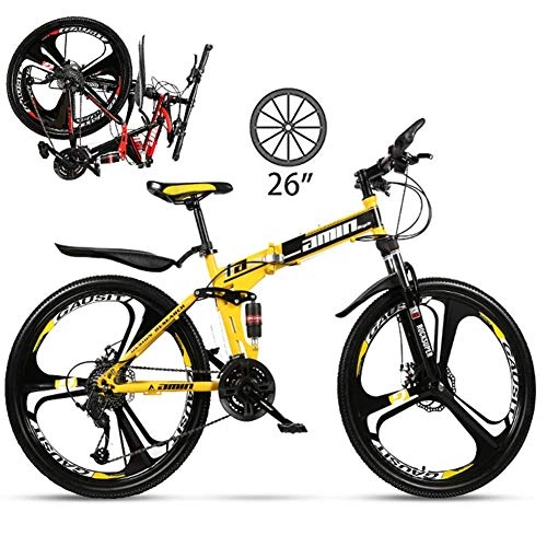 Falträder : LXDDP 26-Zoll-Mountainbike mit Vollfederung für Erwachsene, 21 / 24 / 27 Speed ​​rutschfestes Klapprad, Doppelscheibenbremsfahrräder, Magnesiumrad