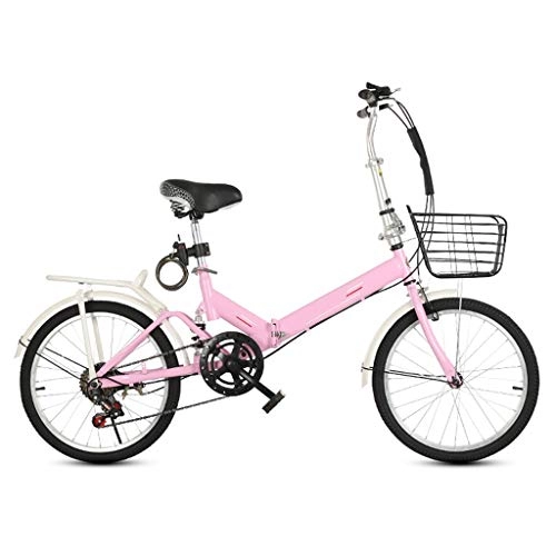 Falträder : LXJ Falträder for Erwachsene, Leichte Citybikes for Männer Und Frauen, 20-Zoll-Räder, Höhenverstellbar, Pink Mit Variabler Geschwindigkeit