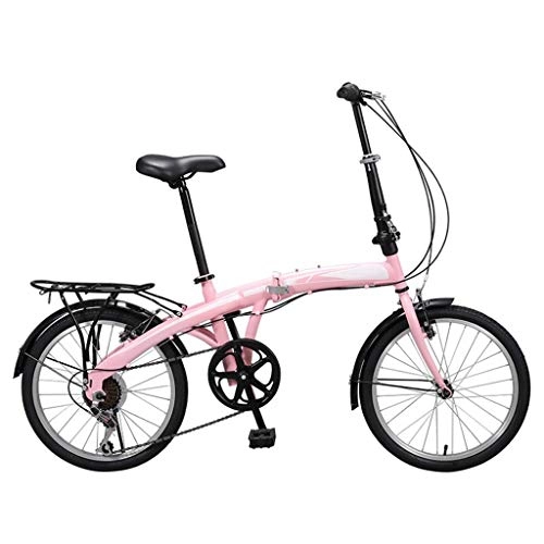 Falträder : LXJ Leichtes Faltrad, 20-Zoll-Reifen, Citybikes for Erwachsene, Damen Und Studenten, Rosa, Gebogener 7-Gang-V-Bremsenrahmen