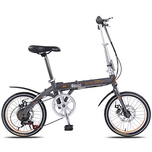 Falträder : LYRONG Faltrad Klapprad, Kohlenstoffstahlrahmen Fahrrad Klappfahrrad mit Schutzbleche und Komfortsattel Campingrad Citybike, 16 inch-Gray
