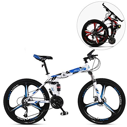 Falträder : MIRC 24 Zoll / 26 Zoll klappbares Mountainbike Fahrrad 21-Gang Fahrrad für Erwachsene mit Variabler Geschwindigkeit für männliche und weibliche Studenten, Blue, S