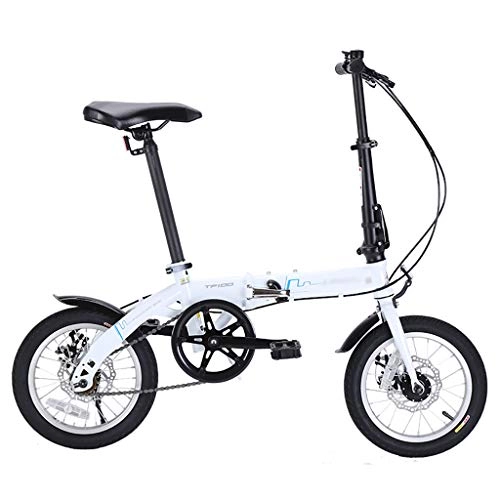 Falträder : Mltdh 14-Zoll-faltbares Fahrrad, leichte, tragbare, duale Scheibenbremse, Rennrad, Erwachsene Single Speed ​​Fahrrad, Kinderfahrrad, Weiß