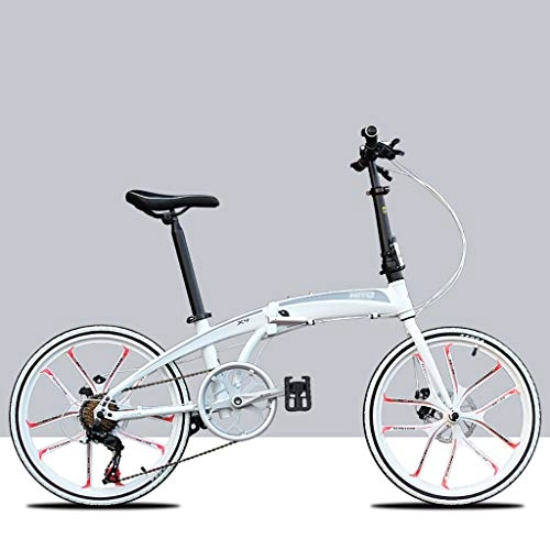 Falträder : Mltdh 20-Zoll-faltendes Fahrrad, leicht, tragbar, Aluminiumlegierung mit Variabler Geschwindigkeit Fahrrad, männlich und weiblich Rennrad, Weiß