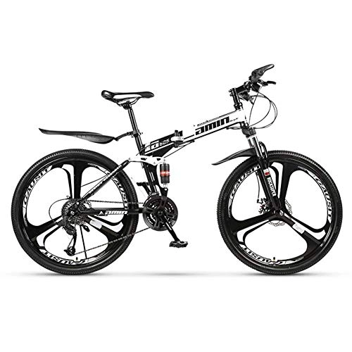Falträder : Mnjin Outdoor-Sport 26"3-Speichen-Räder Mountainbike Daul Scheibenbremsen 24-Gang Herren Fahrrad Dual Suspension Bike
