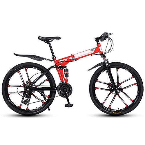 Falträder : Mnjin Outdoor-Sport Faltrad 24-Gang-Mountainbike 26-Zoll-Offroad-Räder Doppelfederung Fahrradrahmen aus Kohlenstoffstahl
