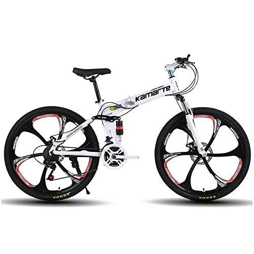 Falträder : MoMi 6-Messer-Rad faltbares Mountainbike 24 / 26 Zoll hoher Kohlenstoffstahl 24 / 27 / 30 Geschwindigkeit Scheibenbremsgeschwindigkeit männliches und weibliches Fahrrad, Weiß, 24in / 24speed