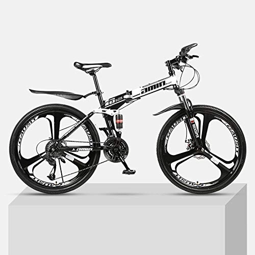 Falträder : Mountainbike 26-Zoll-einrdriges faltbares Gelndefahrrad aus Kohlenstoffstahl mit doppelter stodmpfender Geschwindigkeit fr mnnliche und weibliche Schler-Schwarz_21 Geschwindigkeit