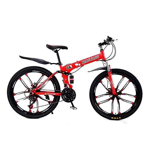 Falträder : Mountainbike 26 Zoll Faltbares Mountainbike Kohlenstoffstahl 21 Geschwindigkeiten Mit Stoßdämpfender Vordergabel Faltbare Männer Mtb Fahrrad Für Männer Frau Erwachsene Und Jugendliche, (Color:rot)