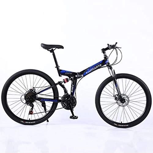 Falträder : Mountainbike, Faltbare MTB Schlucht Bike Frauen der Männer 24" Carbon Steel Berg Fahrrad-Fahrrad-Doppelaufhebung Doppelscheibenbremse 21 / 24 / 27 Geschwindigkeiten ( Color : Blue , Size : 27 Speed )