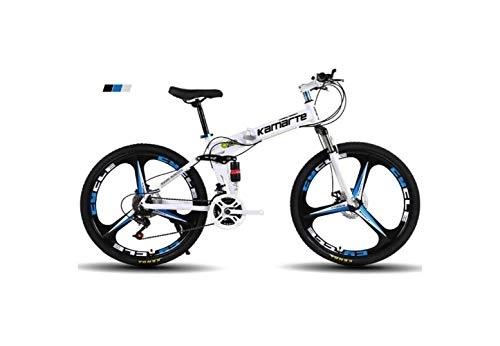 Falträder : Mountainbike Herren-Mountainbike, 24-Zoll-3-Speichen-Räder aus kohlenstoffhaltigem Stahl, 21 / 24 / 27 Speed ​​Dual Suspension Faltrad Unisex mit Scheibenbremsen, Weiß, 27 Speed