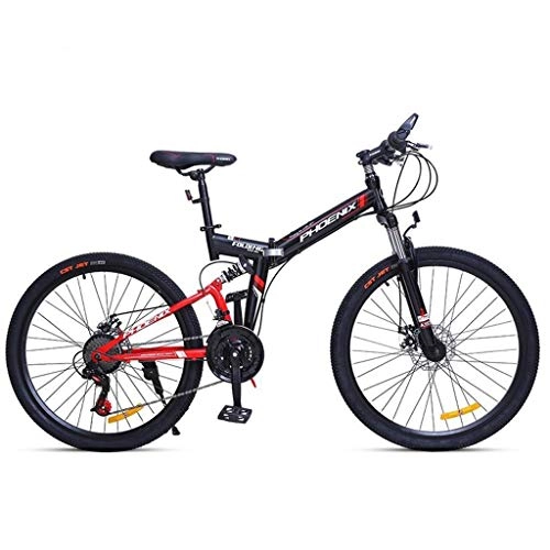 Falträder : Mountainbike, Mountainbike, Stahlrahmen Folding Mountain Fahrräder, Doppelaufhebung und Dual Disc Brake, 24inch / 26inch Räder (Color : Black+Red, Size : 24inch)