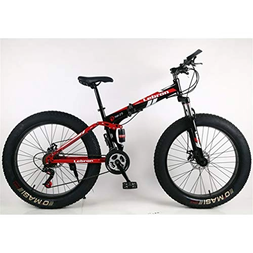 Falträder : Mountainbikes, Mountain Bike 26 „7-Gang-Fahrrad-Strand-Fahrt Reisen Sport Folding 4.0 Super Wide Und Dicke Reifen 24 Zoll (Color : Black red, Size : 26 inches)