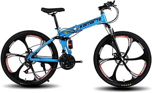 Falträder : Mountainbikes, Mountain Bike Unisex Klapprahmen, MTB Fahrrad Herrenrad Doppelaufhebung 21 / 24 / 27 / 30 Geschwindigkeit (Color : Blue, Size : 26 inches)