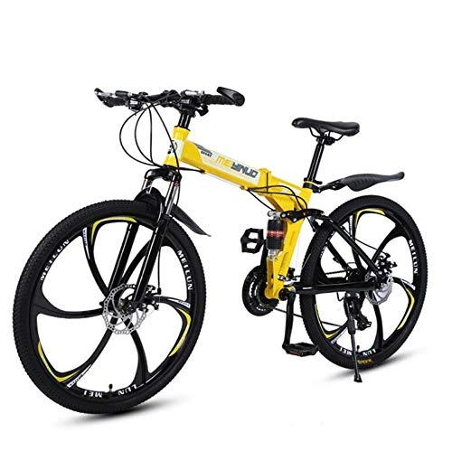 Falträder : MRQXDP Fahrrad für Erwachsene und Jugendliche, Outroad Mountainbike, 26 Zoll Fahrrad, Mountainbike, 27 Gänge, Klapprad, Mountainbike, für Herren / Damen, 6 Messer, Gelb