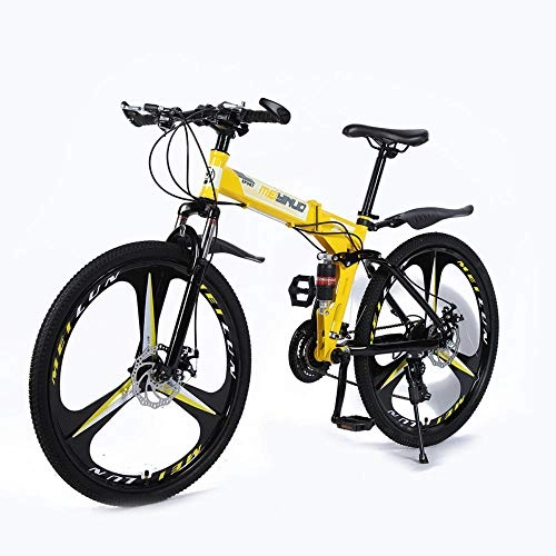 Falträder : MRQXDP Mountainbike für Erwachsene, 26 Zoll, faltbar, 27 Gänge, MTB für Männer / Frauen, Unisex, Gelb