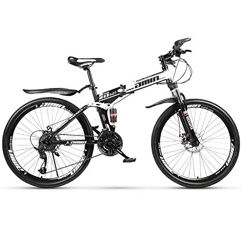 Falträder : MTCTK Adult Folding Mountainbike 26 Zoll 21 / 24 / 27 / 30 Geschwindigkeit Off-Road-Hill-Fahrrad aus Kohlenstoffstahl doppelt stoßdämpfendes Fahrrad, Whiteblack, 24speed
