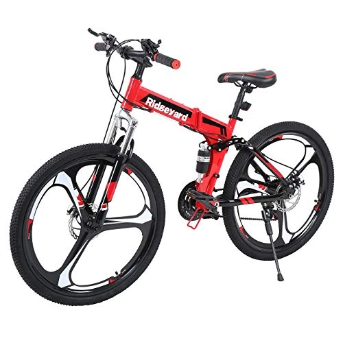 Falträder : MuGuang 26 Zoll Mountainbike 21 Geschwindigkeit MTB Fahrrad Scheibenbremsen Unisex für Erwachsene (Schwarz + Rot)