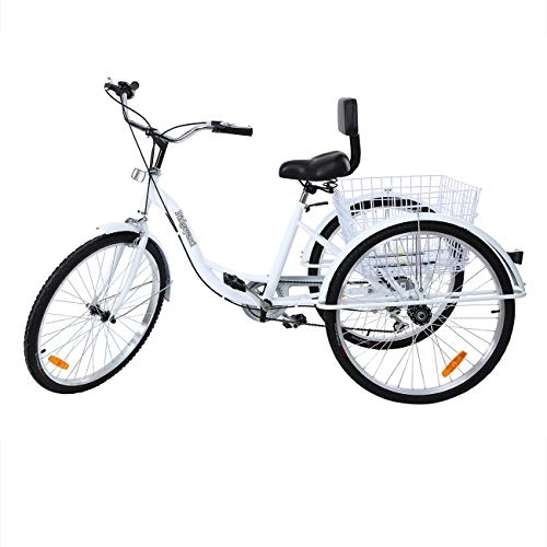 Falträder : MuGuang Dreirad Für Erwachsene 26 Zoll 7 Geschwindigkeit 3 Rad Fahrrad Dreirad mit Korb（Weiß）