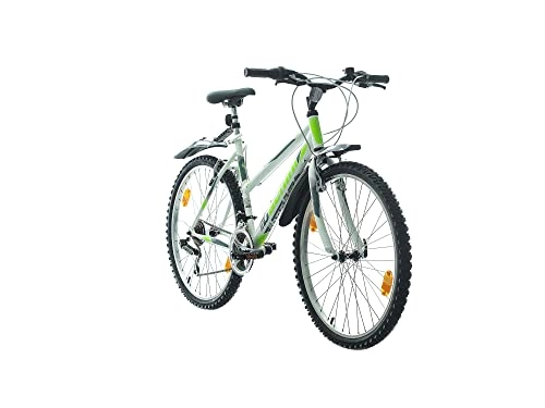 Falträder : Multibrand PROBIKE 6th Sense 26 Zoll Mountainbike Shimano 18 Gang, Mädchen-Fahhrad & Damen-Fahhrad geeignet ab 155 cm - 175 cm (Weiß glänzendes Neongrün)