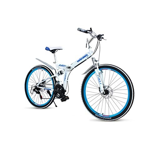 Falträder : MUZIWENJU 24 / 27 Geschwindigkeit Scheibenbremsen Super Rennrad, Doppelscheibenbremse Fahrrad, Geeignet für Studenten, Erwachsene Fahrräder (Color : White Blue, Edition : 24 Speed)
