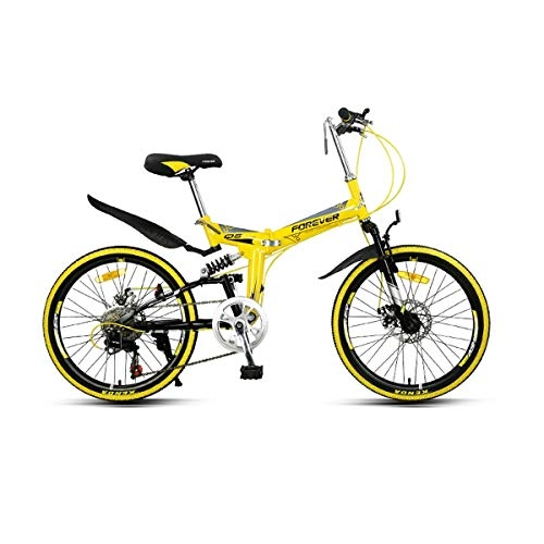 Falträder : MUZIWENJU Fahrrad, Faltrad, 22-Zoll-7-Gang-Fahrrad für Männer und Frauen, Erwachsener Student Fahrrad, Leichtes Mini-Fahrrad Q5 (Color : Yellow, Edition : 7 Speed)