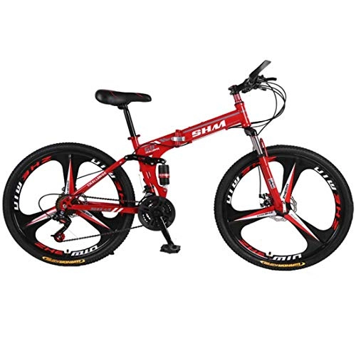 Falträder : MYMGG 26 Zoll Kohlenstoffstahl Faltbares Fahrrad 21 Geschwindigkeit Erwachsene Fahrräder Für Mann-Frauen-Doppelscheibenbremssystem, Red2