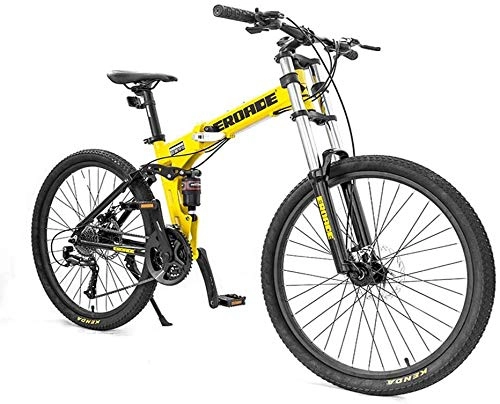 Falträder : NA ZGGYA Mountainbarke Falten 26-Zoll-27-Gang, Aluminiumlegierungsrahmen, volles Suspension Dual-Scheibenbremsen, Bycicles-Hybrid-Erwachsener männliche weibliche Fahrräder gelb