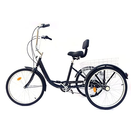 Falträder : NeNchengLi 24"Dreirad für Erwachsene, 3 Räder, 6-Gang-Trike-Fahrrad mit Rückenlehne und Einkaufskorb
