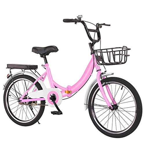 Falträder : NIUYU Folding Fahrrad, Ultraleicht Schüler Damen Faltrad Klapprad Single Speed Tragbare Citybike für Jungen-Mädchen Unisex City Commuter-Rosa-22Zoll