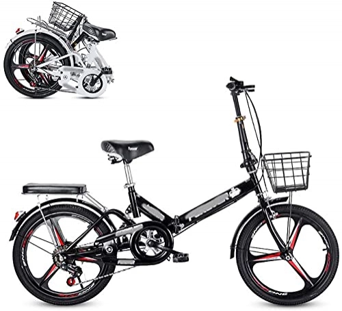 Falträder : NoMI Faltende Erwachsene Fahrrad Finger-Verschiebungsgeschwindigkeit Verstellbarer Sitz Heckdämpfer-Feder-Feder Komfortables und tragbares Pendler-Bike 20-Zoll-6-Gang, Schwarz