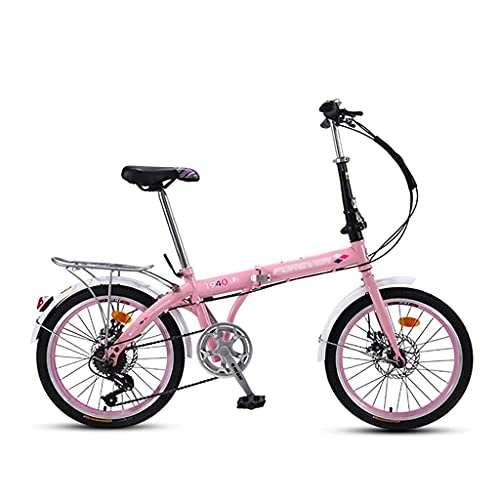 Falträder : OH 20-Zoll-Folding-Fahrrad-Leichtgewichts-City-Bike 7-Gang-Stoßdämpfung Faltbares Fahrrad Für Frauen Männer, Rosa Körperliche Übung.