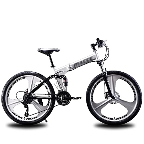 Falträder : OH 21 Speed ​​Mountainbike, 3-Speichen-Räder Mtb-Klapprad Dual-Scheiben-Bremsen Dual Suspension Faltbare Fahrräder Für Frauen Männer Jugendliche, Weiß Exquisite / 24 inch
