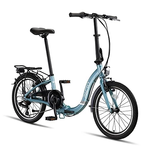 Falträder : PACTO SIX - Hollandrad Hochwertiges Klappfahrrad 27cm Aluminiumrahmen Bike 20 Zoll Aluminiumräder Bicycle, 6 Speed Shimano Gänge Faltrad Klapprad Fahrrad Klappfahrrad Für Erwachsene Blau (Blau)