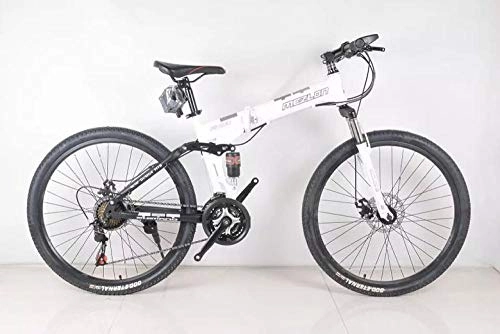 Falträder : PengYuCheng Faltbares Mountainbike, leicht zu transportieren, im Kofferraum verstaut, 21-Gang, 26-Zoll-Stahlrahmen-Doppelscheibenbremse, Speichenrad, Radsatz-Doppelfederung, Geländefahrrad-q1