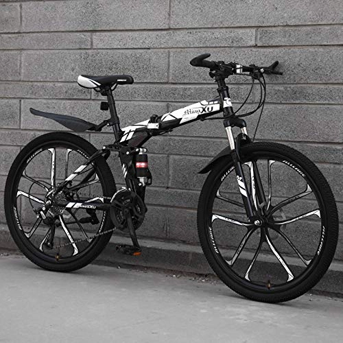 Falträder : PengYuCheng Faltbares Mountainbike, leicht zu transportieren, im Kofferraum verstaut, 21-Gang, 26-Zoll-Stahlrahmen-Doppelscheibenbremse, Speichenrad, Radsatz-Doppelfederung, Geländefahrrad-q14