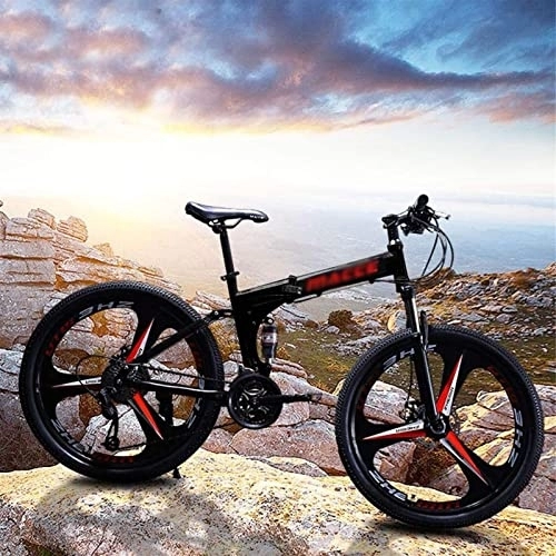 Falträder : QCLU Faltbare Sport Mountain Bike 26 Zoll Falträder Rennräder mit Variabler Geschwindigkeit Doppelscheibenbremse Adult Bike 21 Geschwindigkeit (Color : Black, Größe : 3-Spoke)