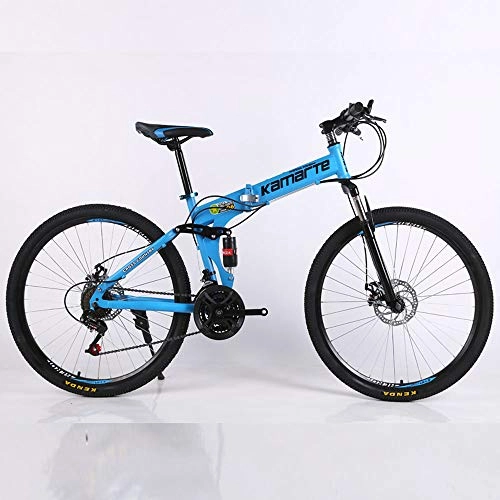 Falträder : QHTC Mountainbike, Gelände Mountainbike, Erwachsene Person Speichen-Rad-Gebirgsfahrrad Folding Mountain Bike 26 Zoll Fahrrad, 21 Geschwindigkeit, Blau