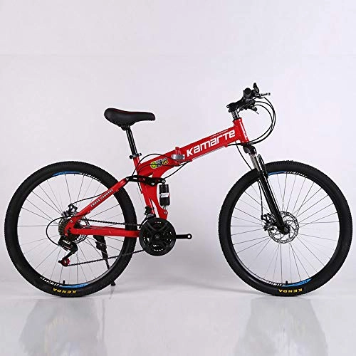 Falträder : QHTC Mountainbike, Gelände Mountainbike, Erwachsene Person Speichen-Rad-Gebirgsfahrrad Folding Mountain Bike 26 Zoll Fahrrad, 21 Geschwindigkeit, Rot