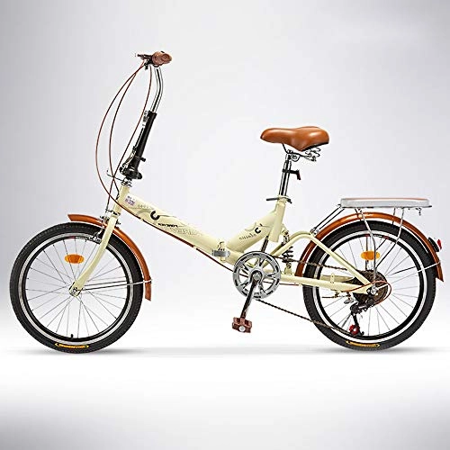 Falträder : QIANG Faltbares City Bike Man 20 Zoll Leichtes 6-Gang-Fahrrad Für Erwachsene Frauen Student Faltauto, Beige