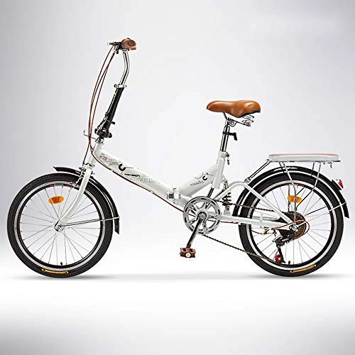 Falträder : QIANG Faltbares City Bike Man 20 Zoll Leichtes 6-Gang-Fahrrad Für Erwachsene Frauen Student Luxus-Faltauto, White