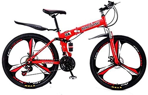 Falträder : RDJSHOP Faltrad für Erwachsene, 24 / 26 Zoll Mountainbike mit Doppelscheibenbremse 21 Geschwindigkeit Rahmen aus Kohlenstoffreichem Stahl Studenten Citybike mit 3 Speichenrad, Red-26inch