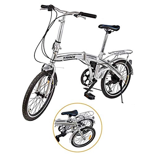 Falträder : Ridgeyard 20" 6 Speed Silver Folding Foldable Adjustable City Bike Bicycles School Sports Shimano