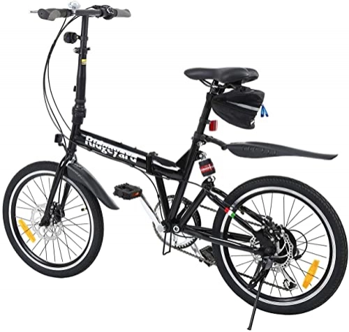 Falträder : Ridgeyard Faltrad 20 Zoll 7-Gang City Faltrad Outdoor Sports + LED Akku + Satteltasche + Fahrradklingel (Schwarz) …