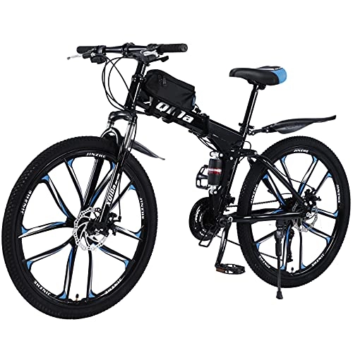 Falträder : Robust 26 Zoll Klapprad Kohlenstoff - Stahl Damenfahrrad Stoßdämpfung Klapprad Mit fahrradtasche Kohlefaser Rahmen Mountainbike