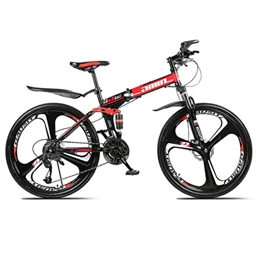 Falträder : RPOLY 21-Gang Mountainbike Falträder, Doppelstoßdämpfung, Erwachsene Klapprad, Off-Road-Variable Speed ​​Bike mit 3-Speichen-Räder, Red_24 Inch
